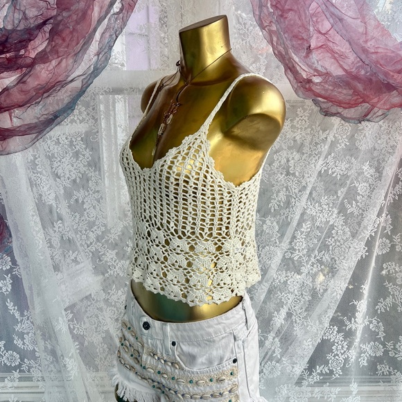 ANTHROPOLOGIE Pearl Crochet Knit Tank Top By Millau Brand- Boho Summer Look - Picture 3 of 9